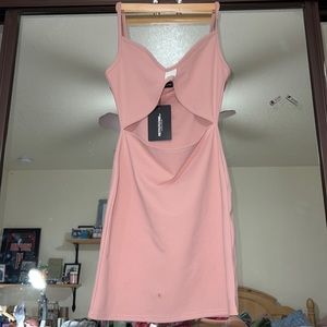 Rose straps cup detail cut out bodycon dress